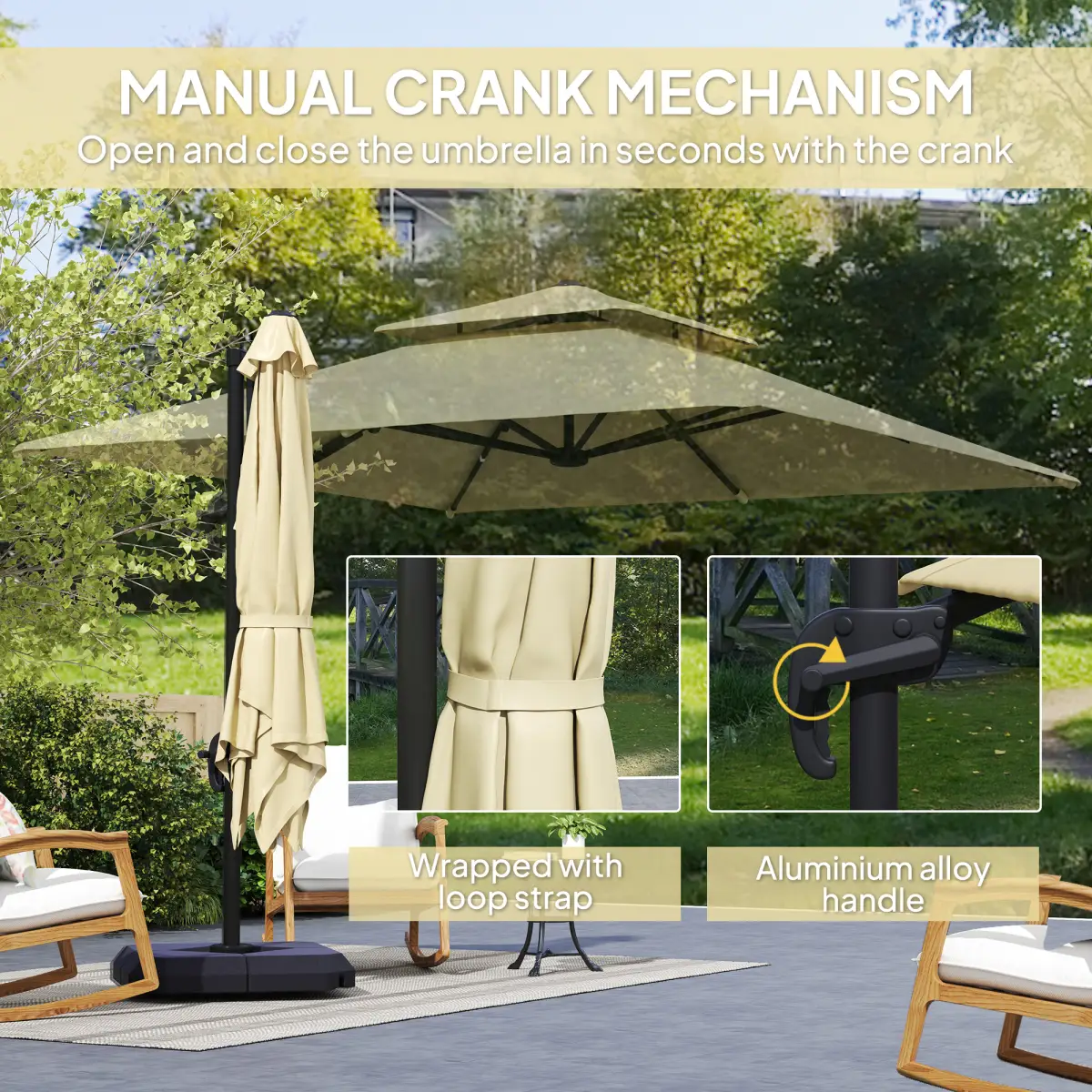 Outsunny Outsunny 360° Cantilever Parasol Roma Umbrella w/ Base Weights, Khaki - Parasol
