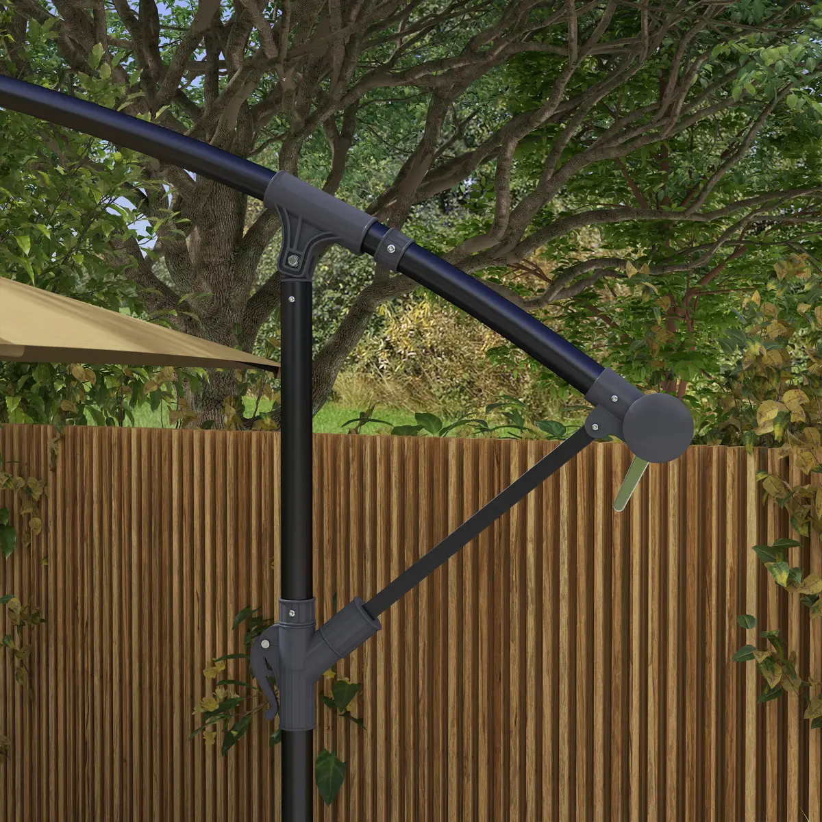 Outsunny Outsunny 3 m Cantilever Parasol with Cross Base, Crank Handle, 6 Ribs, Brown - Parasol