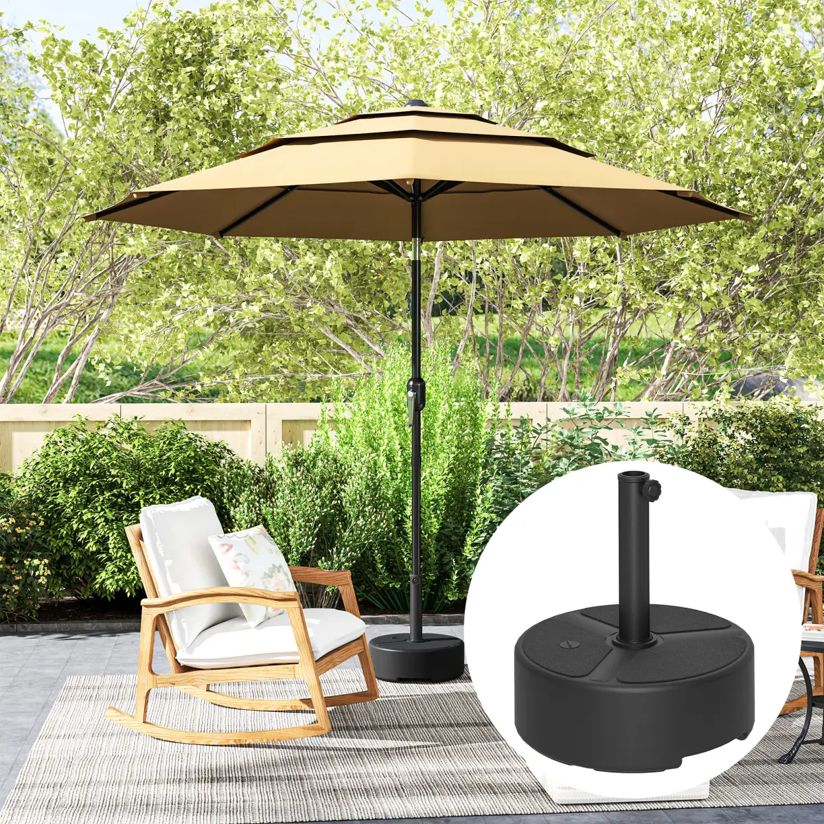 Outsunny Outsunny Round Garden Parasol Base, Sand/Water Filled Parasol Stand, Black - Parasol