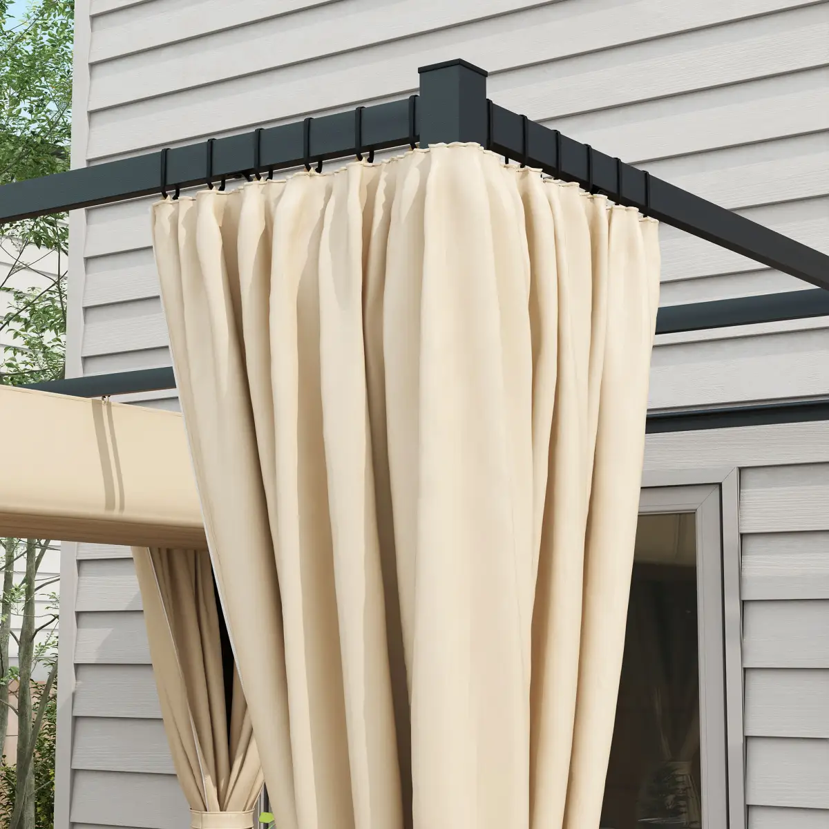 Outsunny Outsunny 3 x 3(m) Pergola with Retractable Roof and Curtains, Beige - Gazebos