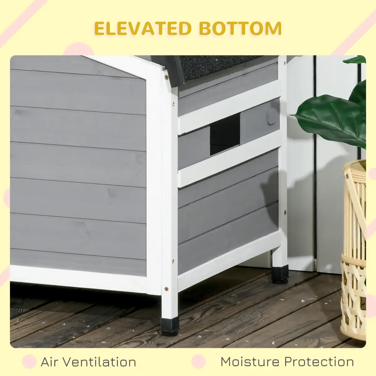 PawHut PawHut Wooden Dog Kennel for Outside 97L x 72W x 65Hcm, Grey - Dog Kennel