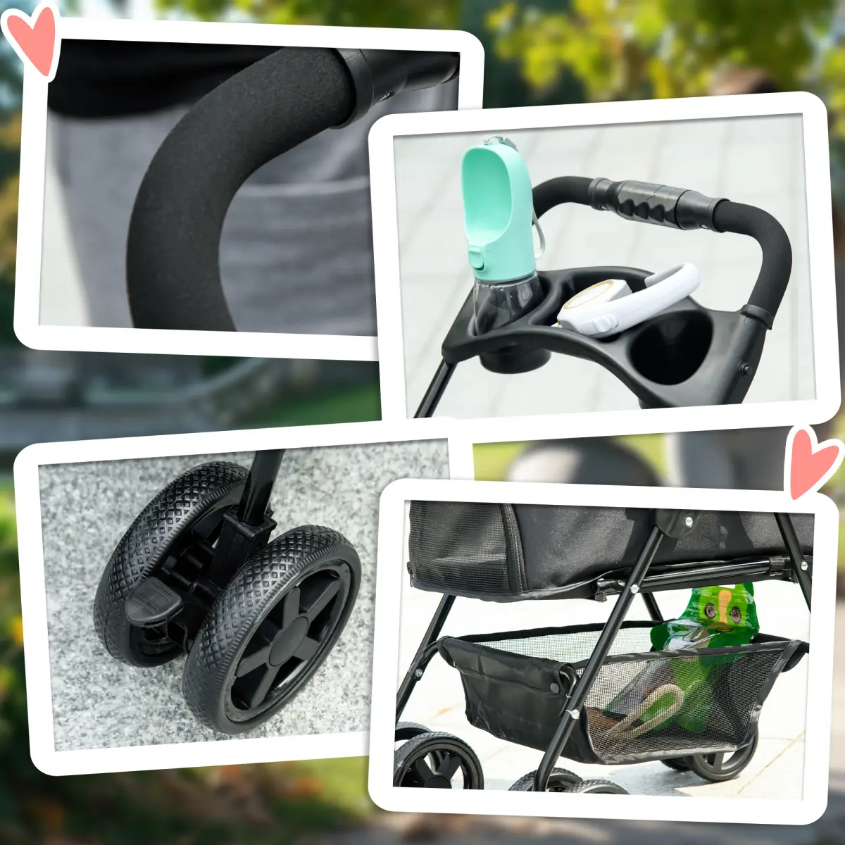 PawHut PawHut Pet Stroller Foldable Travel Carriage w/ Brake Basket Canopy, Black - Pet Carrier