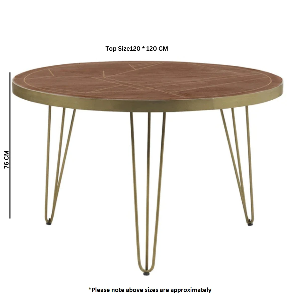 Dark Gold Round Dining Table Dia 48in Inlaid Metal For Homes by Indian Hub