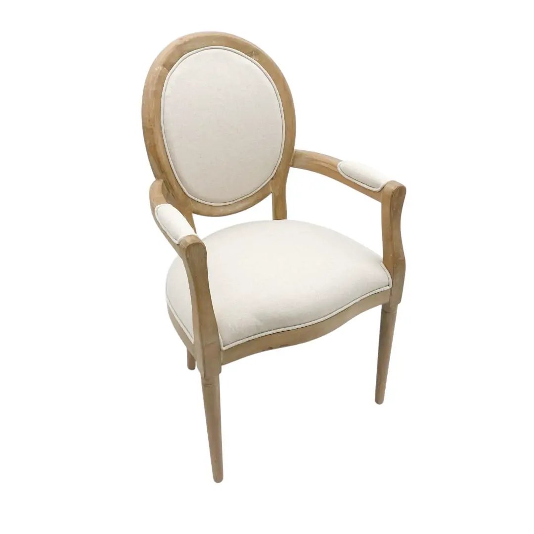 MSL 94CM BROWN FRAME LINEN FABRIC LOUIS CHAIR -