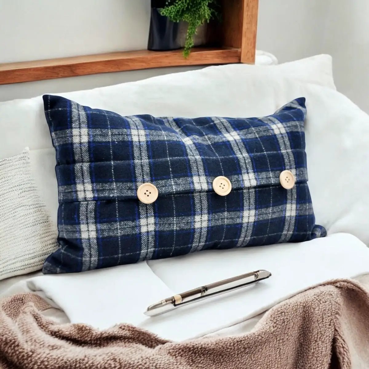 Luxury Tartan Cushion Cover - Elegant & Luxury Blue Checked Velvet, 30 x 50 cm - from MSL