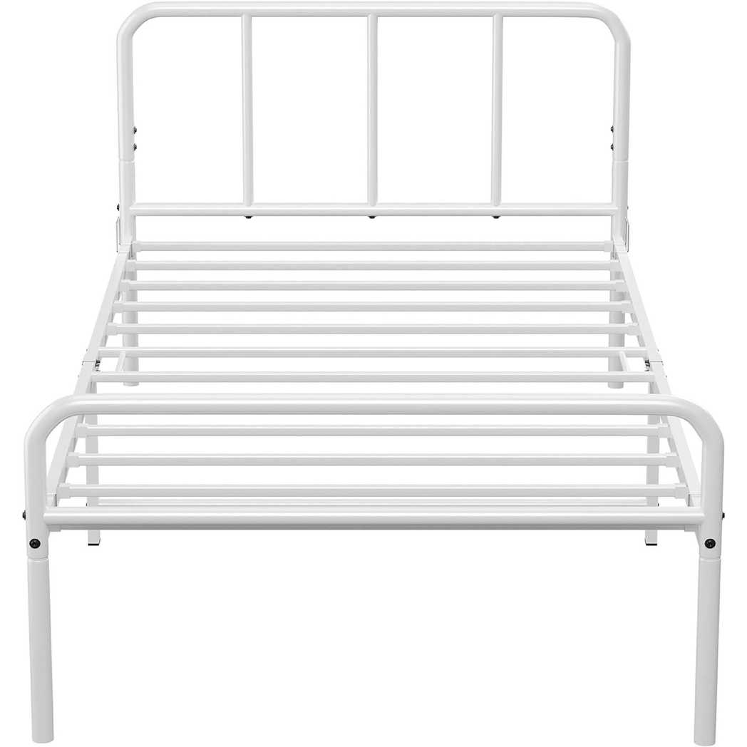 House of Home Extra Strong Single Metal Bed Frame with Rounded Head and Foot Board In White - Improved - Bed Frames