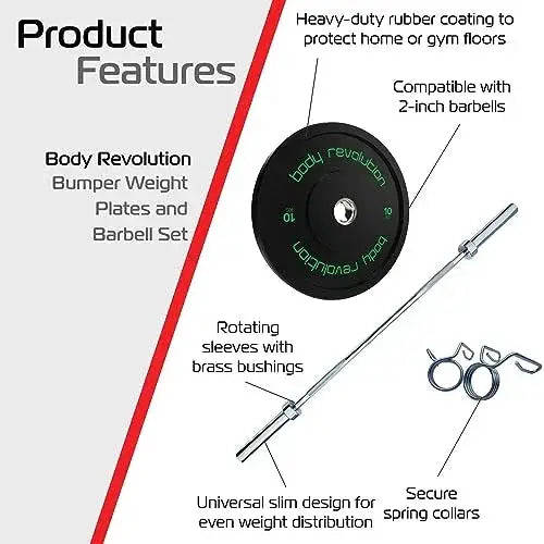 Monster Shop 7ft Olympic Weightlifting Bar & Bumper Weight Plate Sets -