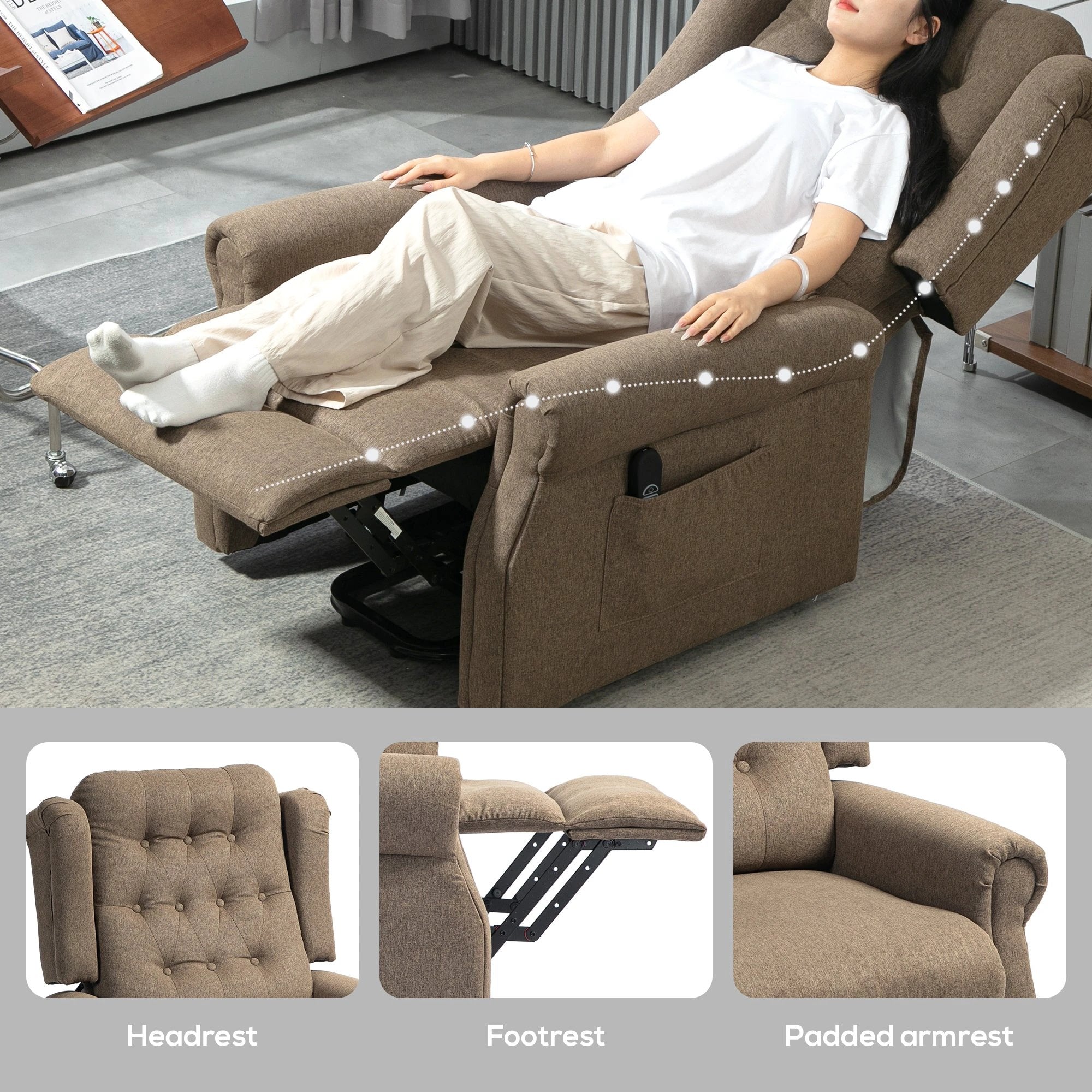 HOMCOM HOMCOM Power Lift Recliner Armchair with Wingback, Button Tufted, Brown - Recliner