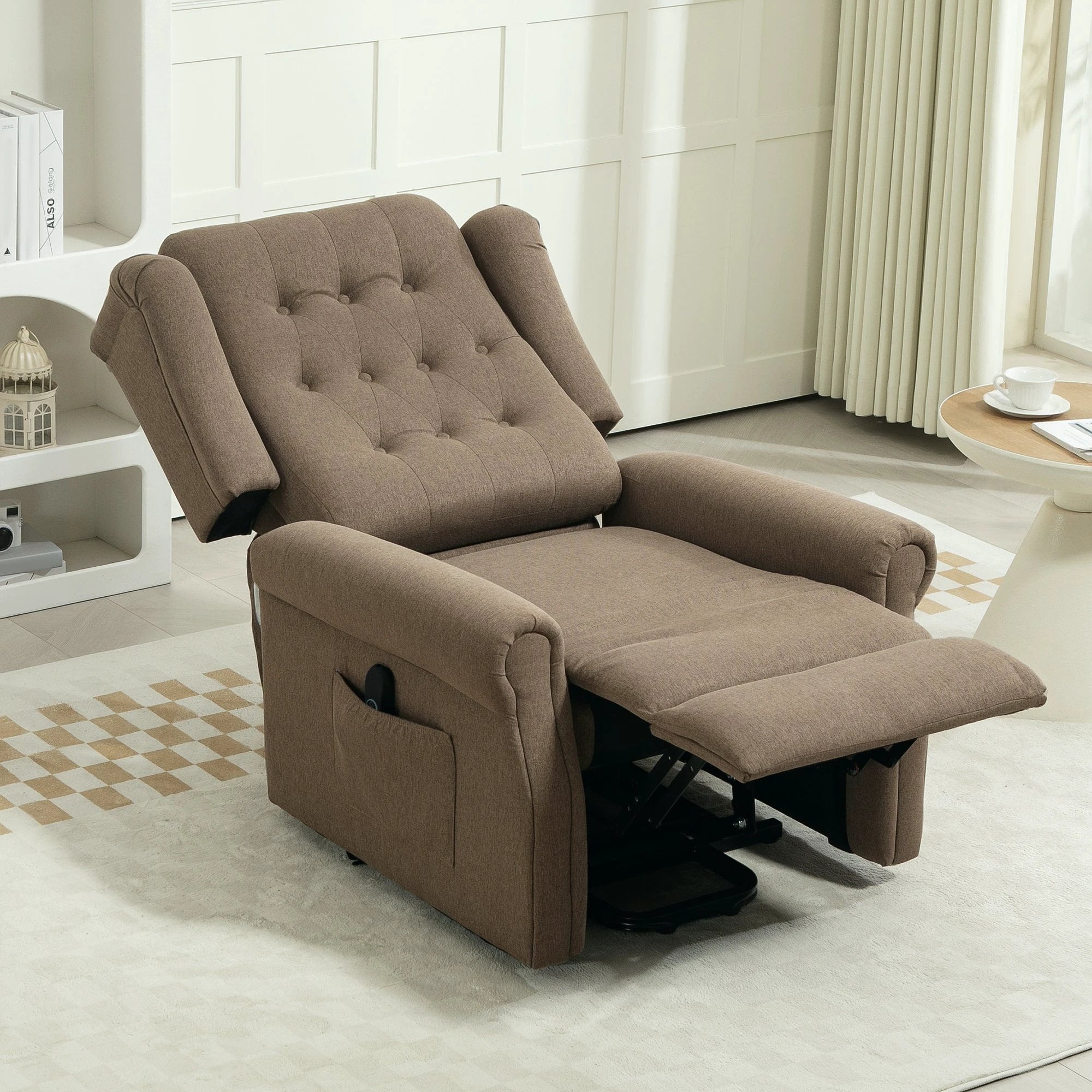 HOMCOM HOMCOM Power Lift Recliner Armchair with Wingback, Button Tufted, Brown - Recliner
