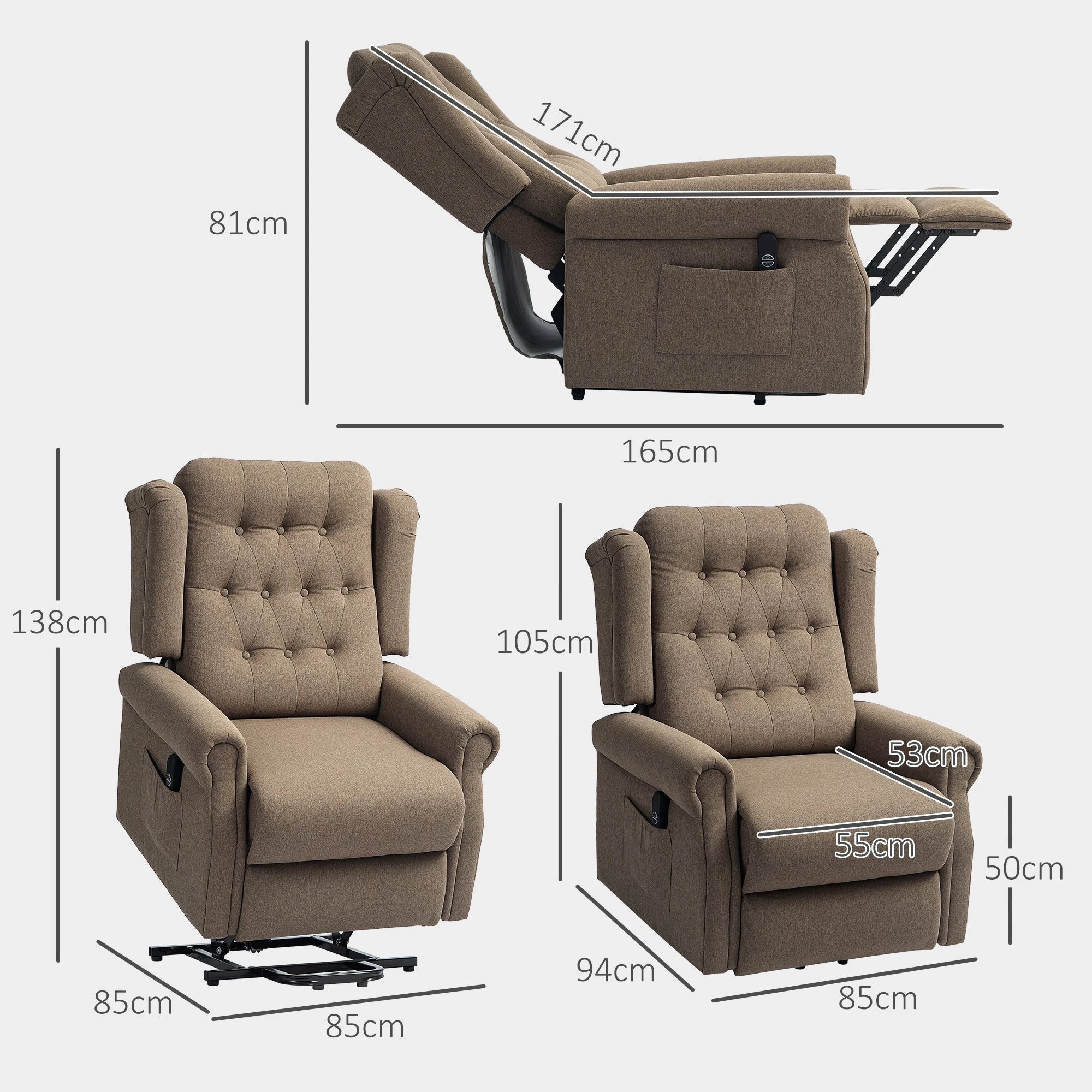 HOMCOM HOMCOM Power Lift Recliner Armchair with Wingback, Button Tufted, Brown - Recliner