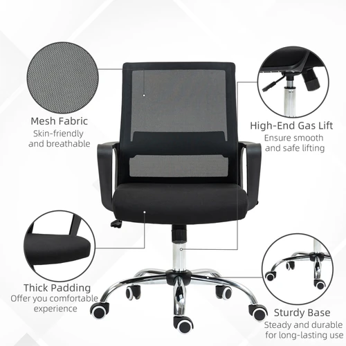 Vinsetto Mesh Office Chair Desk Chair w/ Swivel Seat Adjustable Height Black by Vinsetto