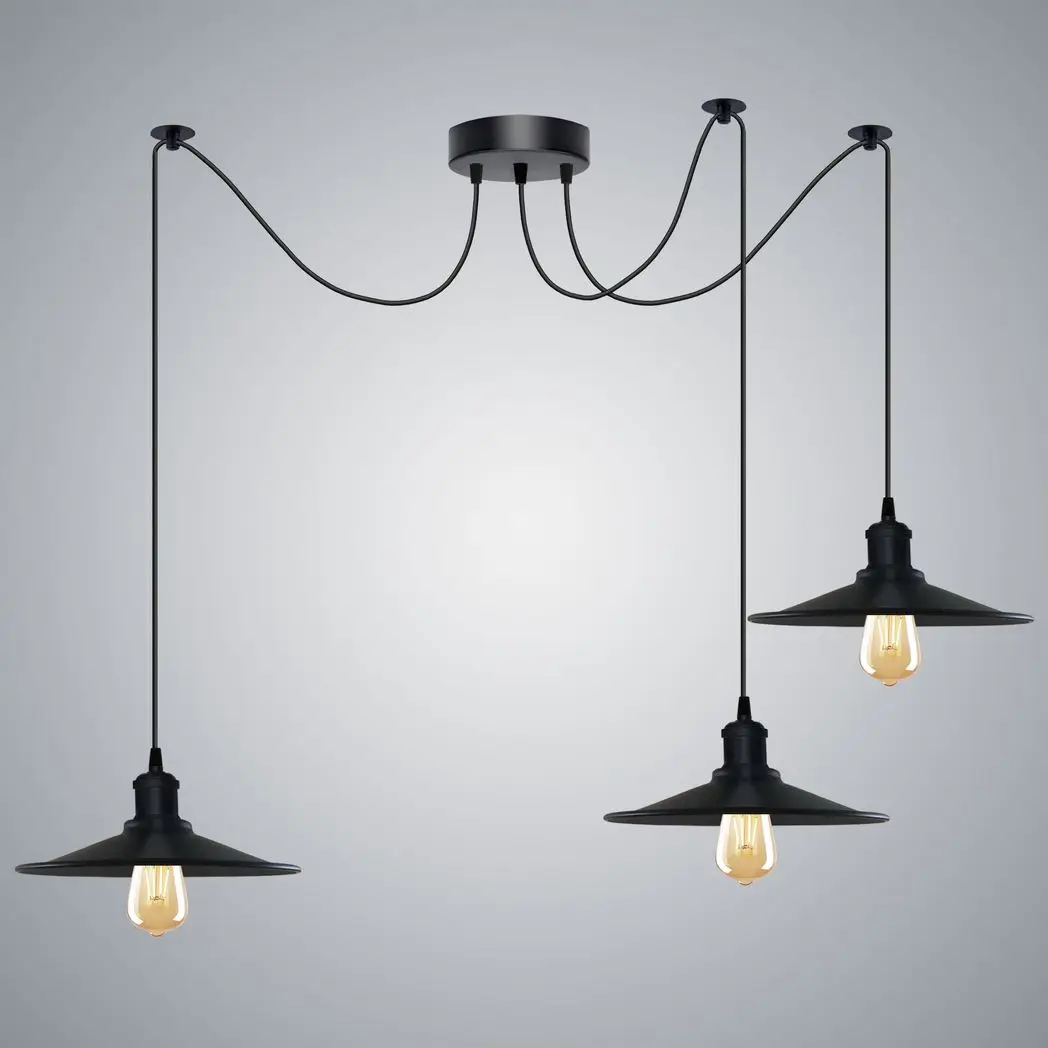 Un-branded Black Vintage 3 Head Cone shaped shade Ceiling Pendant Light Fitting with Adjustable Cord Hanging Light Fixture - Pendant Lights