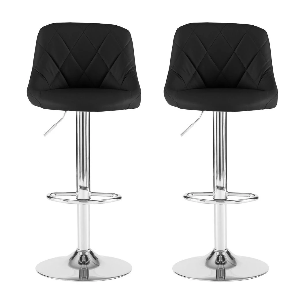 Neo Set of Two Black Leather Bar Stools by Neo