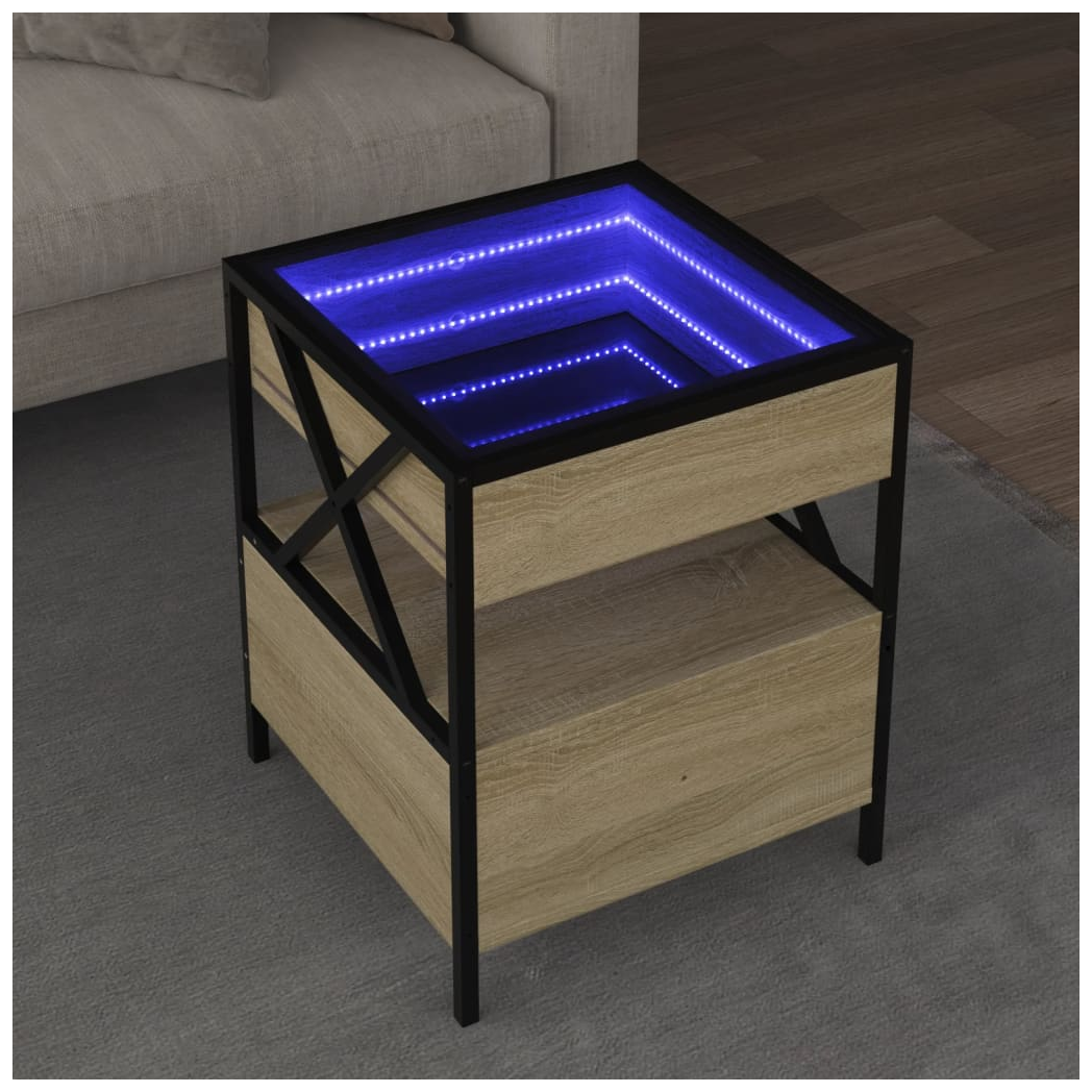 vidaXL vidaXL Coffee Table 40x40x51 cm Infinity LED RGB Mirror Sonoma Oak For Living Room - Coffee Table
