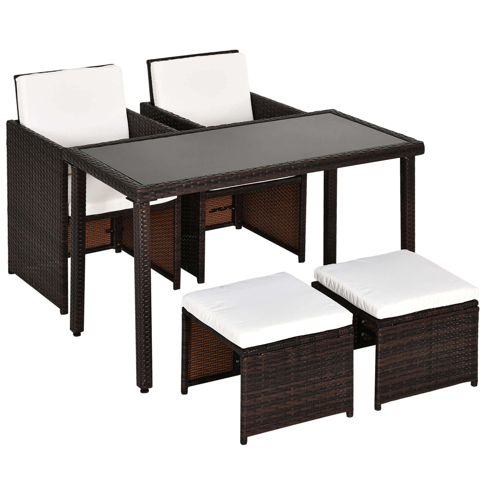 Outsunny 5 PCs Rattan Garden Furniture Wicker Weave Sofa Set Dining Table Chair Footrest - Garden Sofa Sets