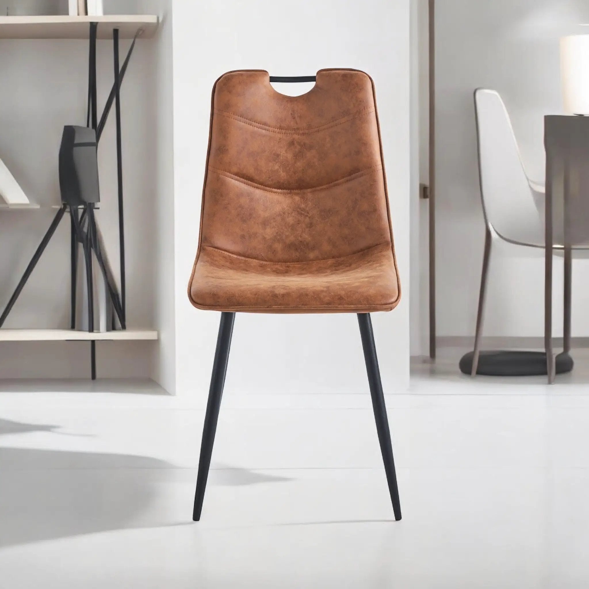 MSL BROWN FAUX LEATHER CHAIR BLACK METAL LEGS -