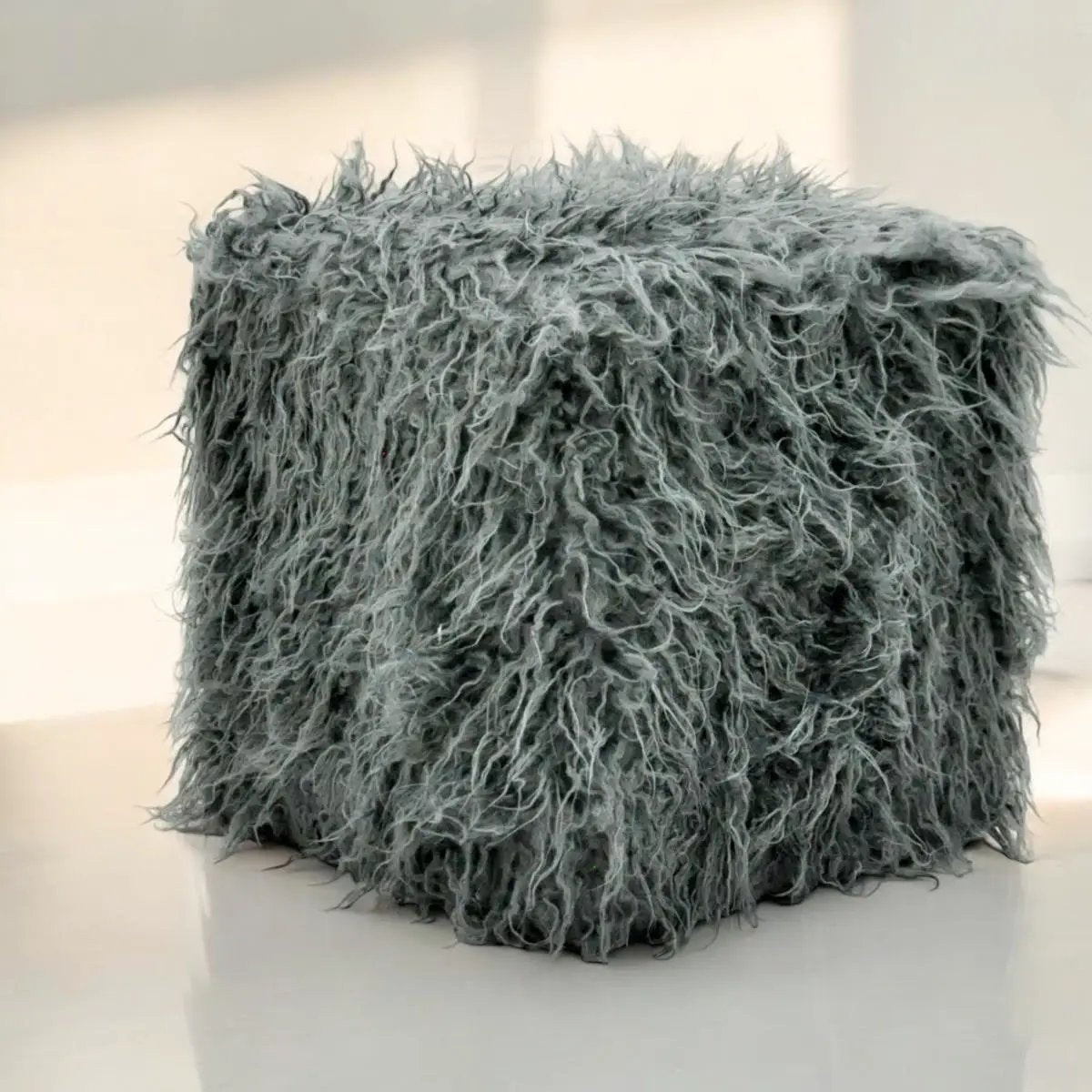 MSL 38CM DARK GREY FLUFFY FOOTSTOOL - Footstool