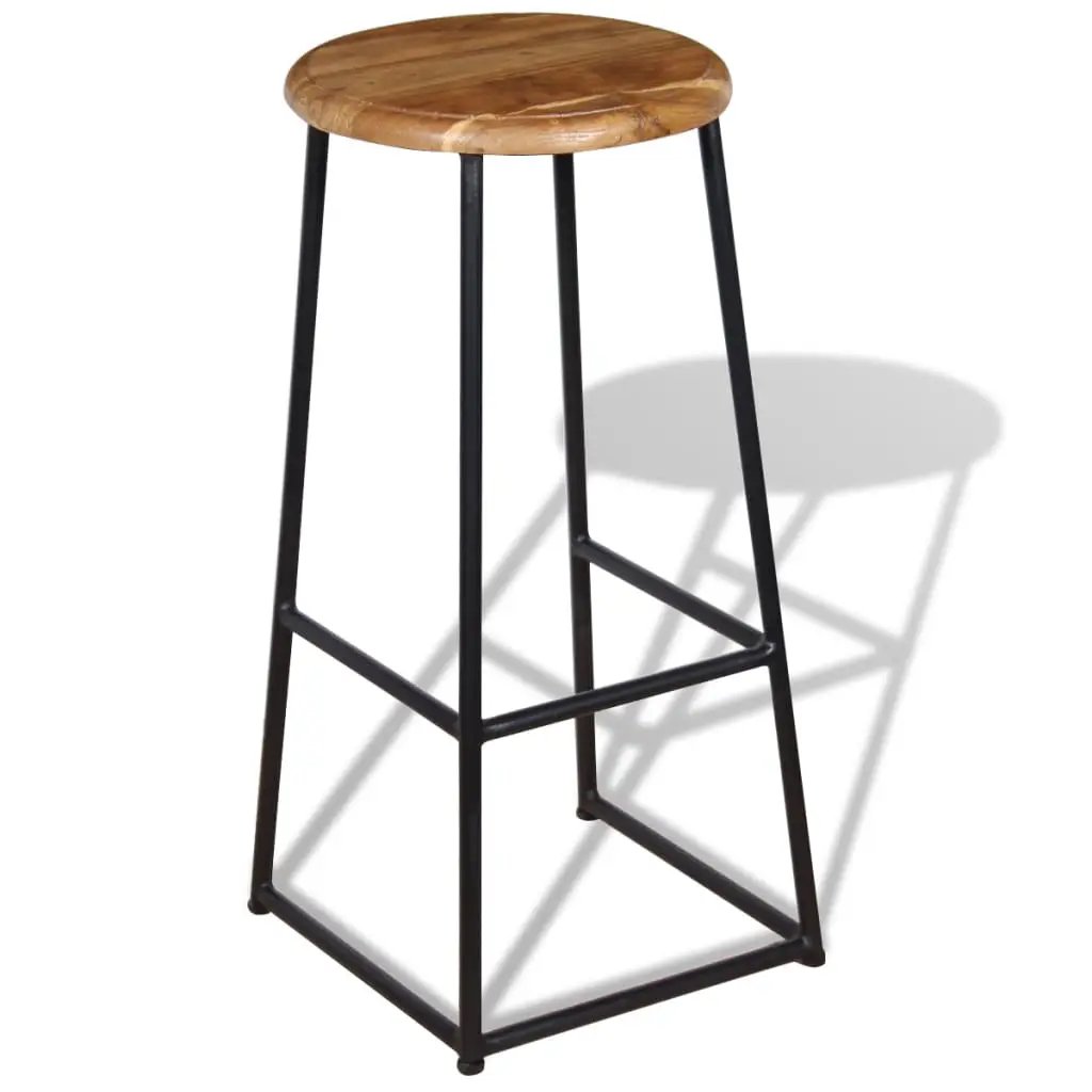 Home Bar Bar Stools 2-Piece Set With Solid Teak And Industrial Iron Frame Durability
