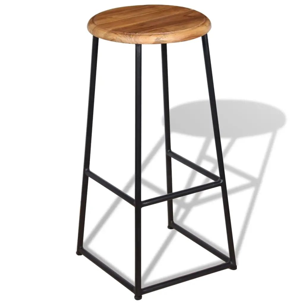 Home Bar Bar Stools 2-Piece Set With Solid Teak And Industrial Iron Frame Durability