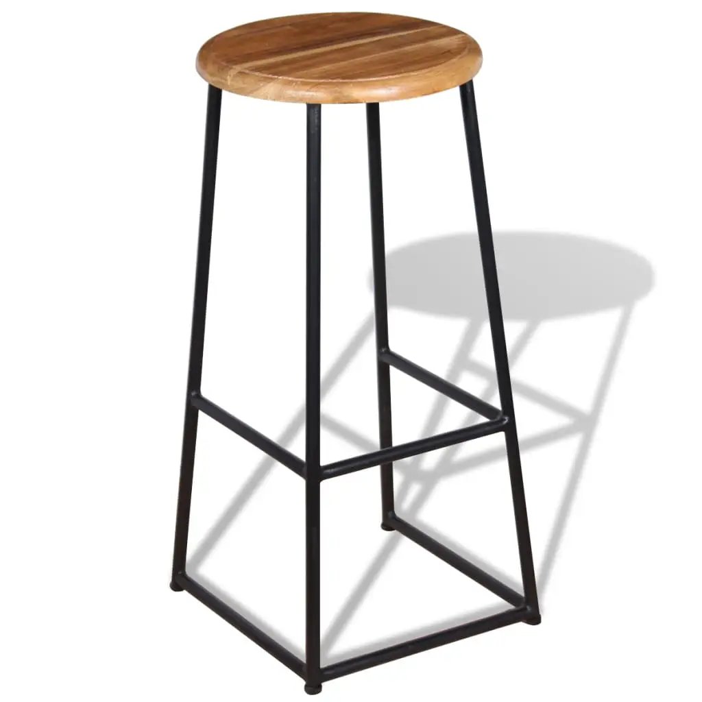 Home Bar Bar Stools 2-Piece Set With Solid Teak And Industrial Iron Frame Durability