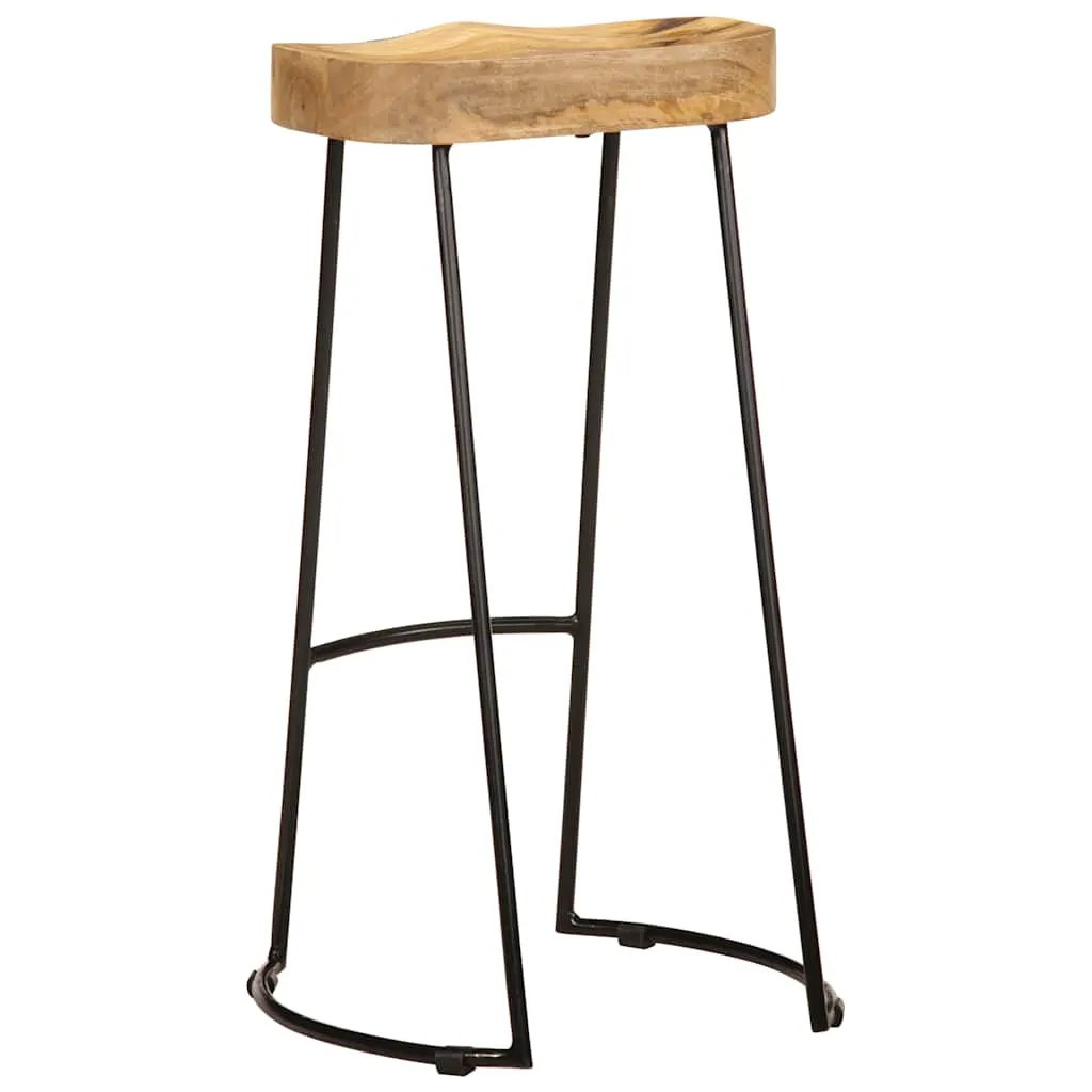 vidaXL Two-Piece Bar Stool Set Mango Wood With Black Metal Frame vidaXL Gavin Design Ergonomic Seat - Bar Stool