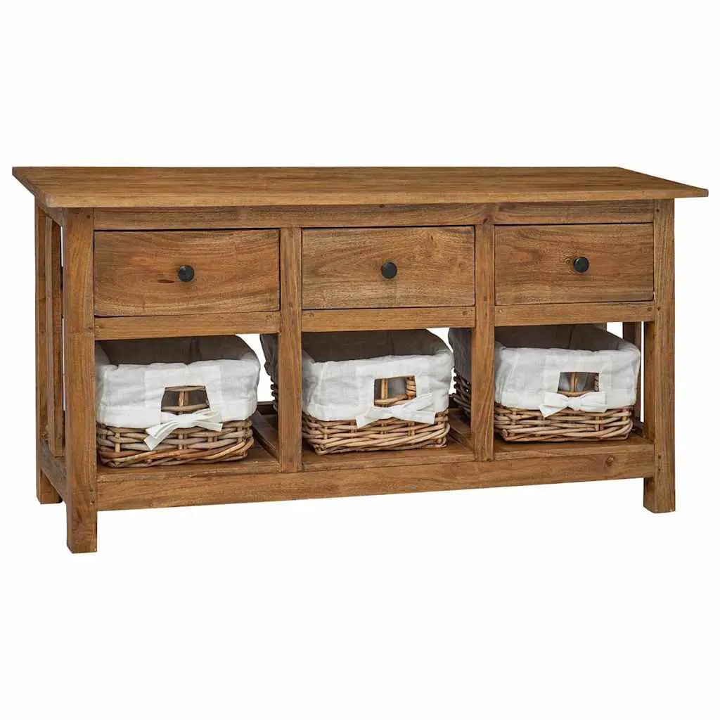 VidaXL Sideboard Solid Mahogany Wood 100x30x50 cm With 3 Drawers And 3 Removable Rattan Baskets For Rustic Living Room - vidaXL - Home Symphony