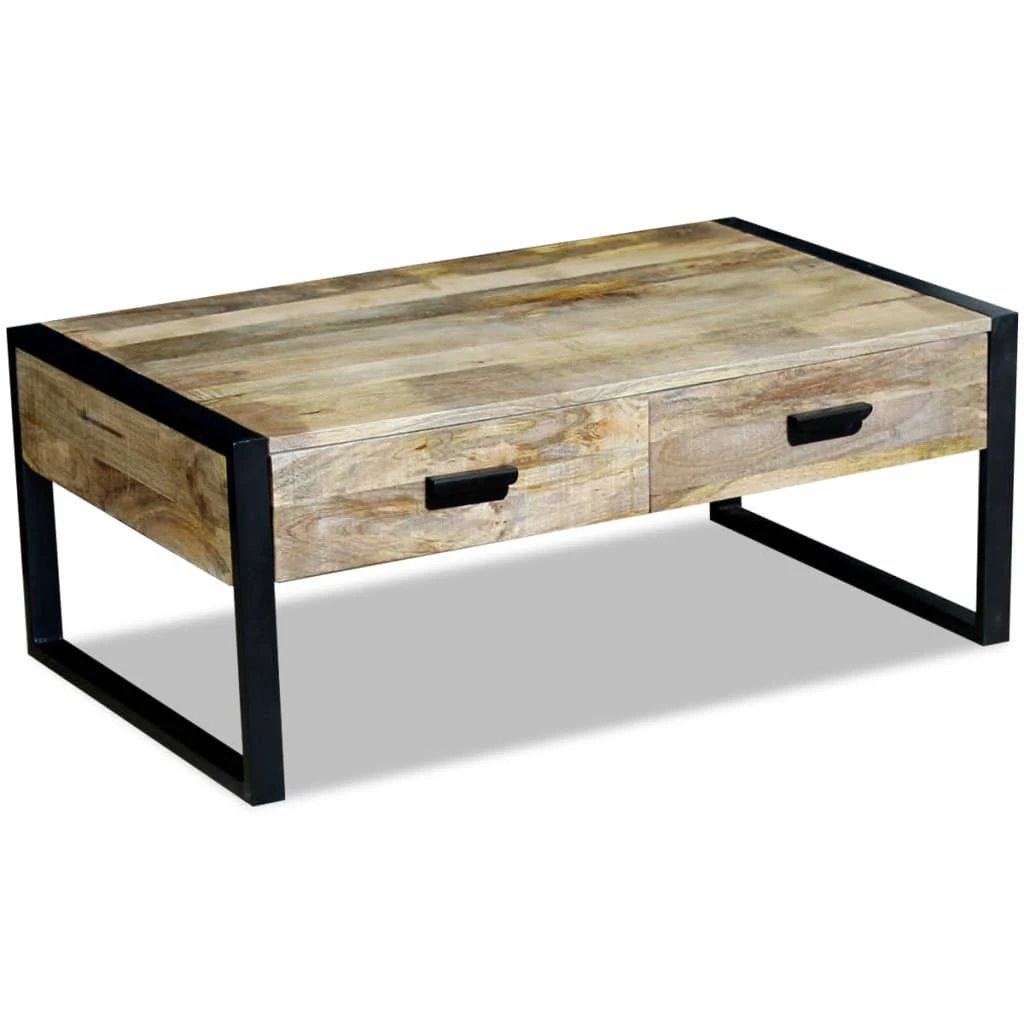 vidaXL VidaXL Coffee Table 100x60x40 cm Two Drawers Solid Mango Wood Living Room Decor Essentials - Coffee Table