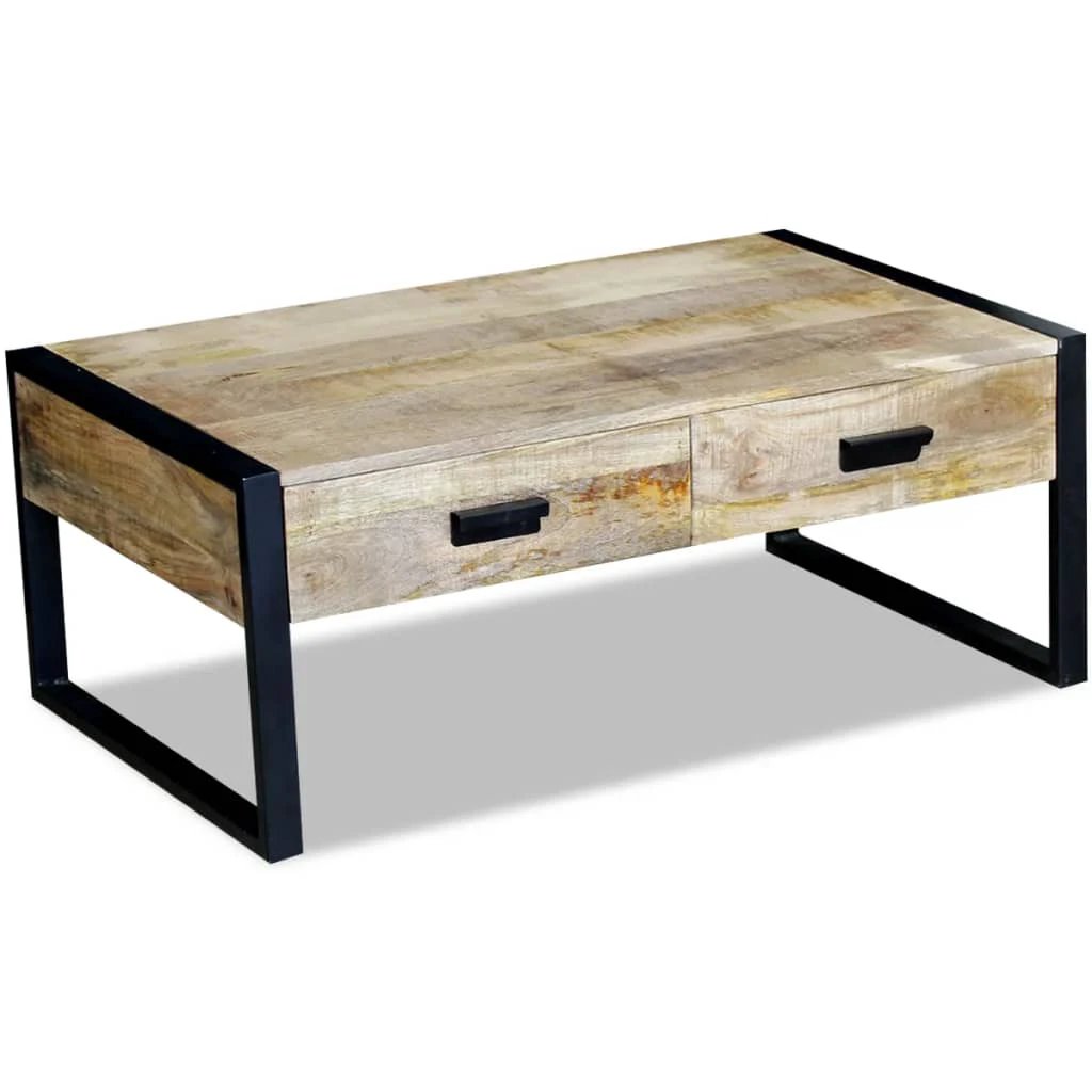 VidaXL Coffee Table 100x60x40 cm Two Drawers Solid Mango Wood Living Room Decor Essentials by vidaXL