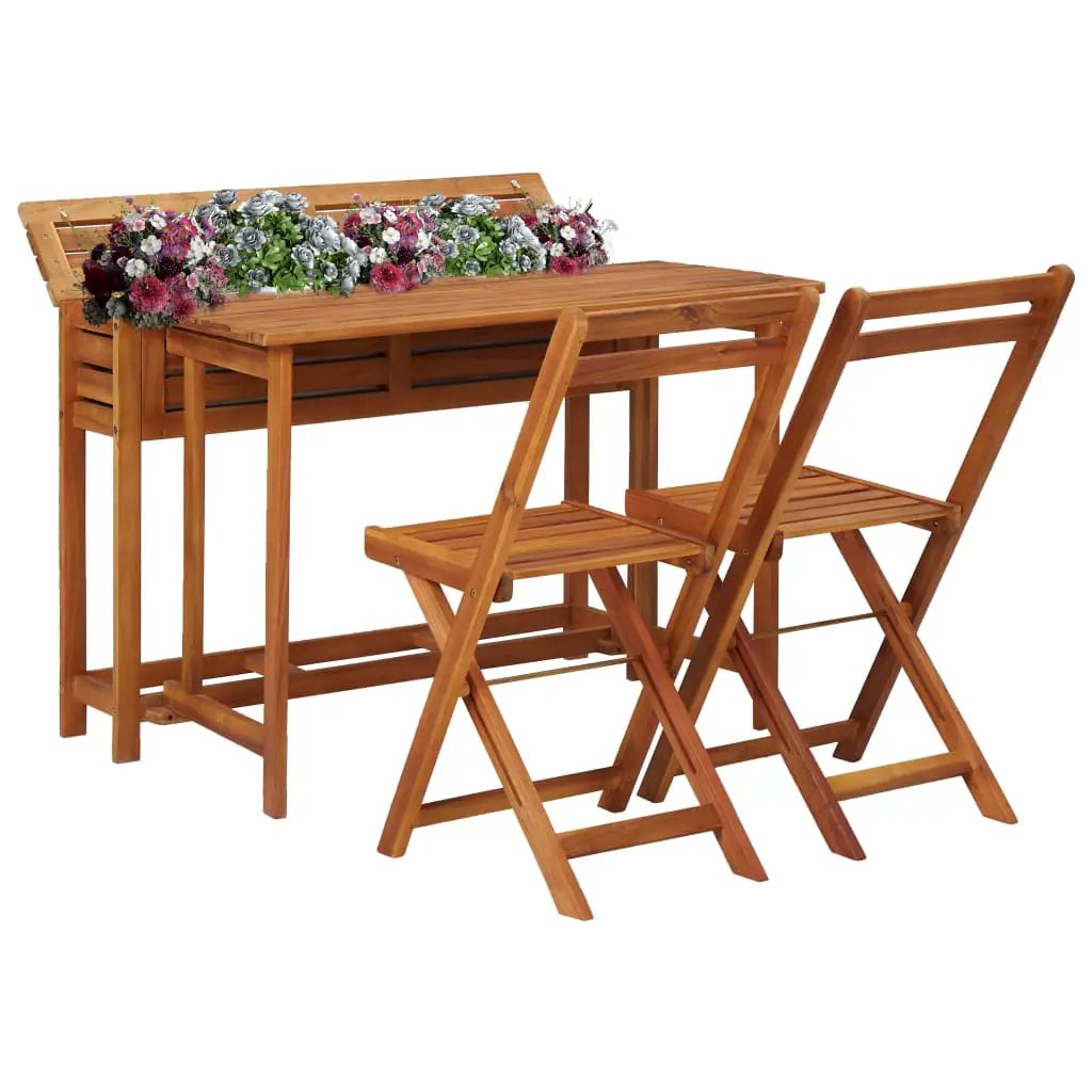 vidaXL vidaXL Garden Planter Table with 2 Bistro Chairs Solid Acacia Wood - Garden Chairs