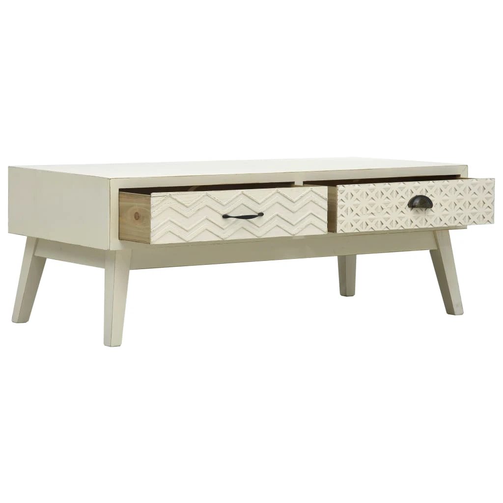 vidaXL VidaXL Coffee Table 110x50x40 cm Two Drawers Carved Front Vintage Style For Living Room - Coffee Table