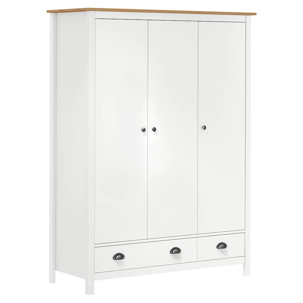 vidaXL vidaXL 3-Door Wardrobe Hill White 127x50x170 cm Solid Pine Wood - Wardrobe