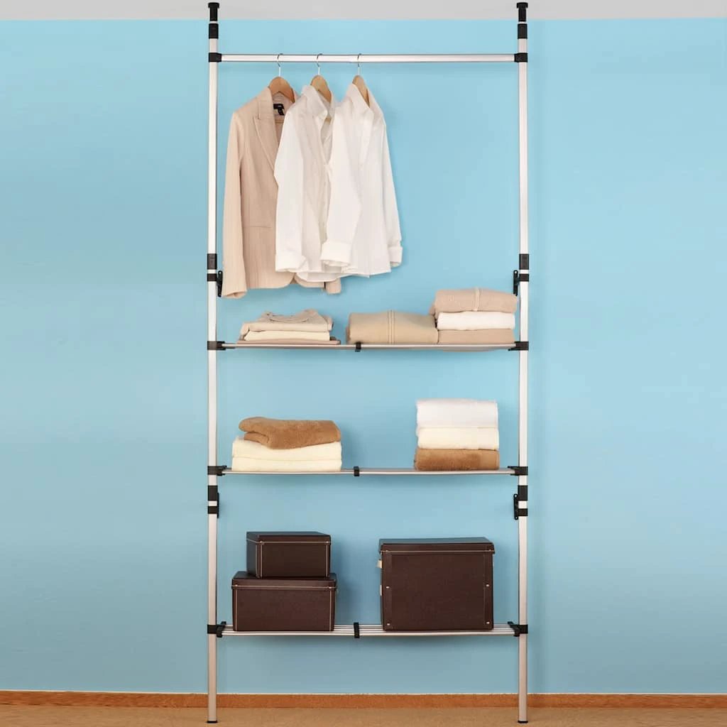 vidaXL vidaXL Telescopic Wardrobe System with Rods and Shelf Aluminium - Wardrobe