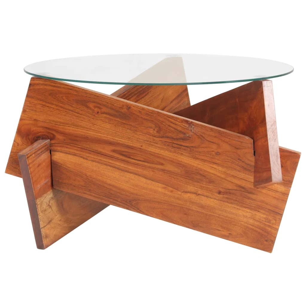 vidaXL Coffee Table 60 cm Solid Acacia Wood Glass Top Round Honey Brown Finish Living Room by vidaXL