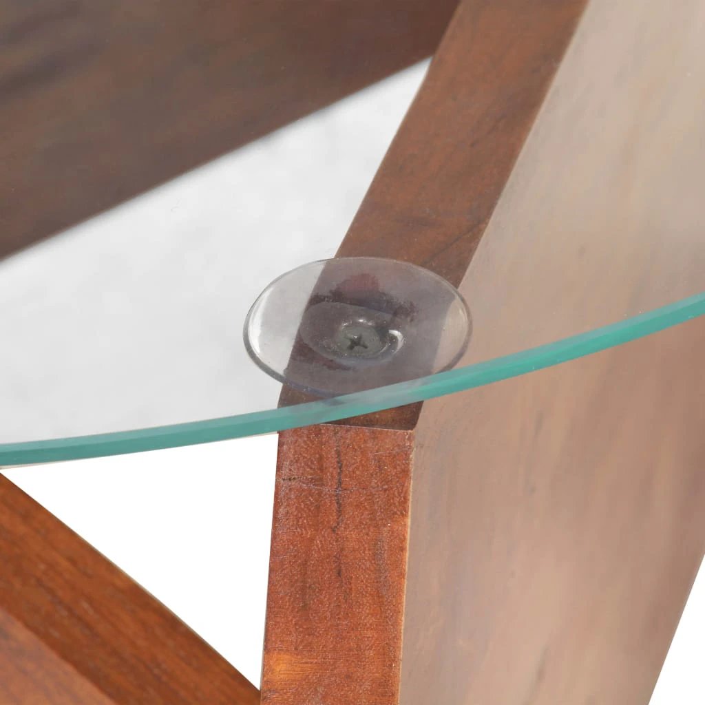 vidaXL Coffee Table 60 cm Solid Acacia Wood Glass Top Round Honey Brown Finish Living Room by vidaXL