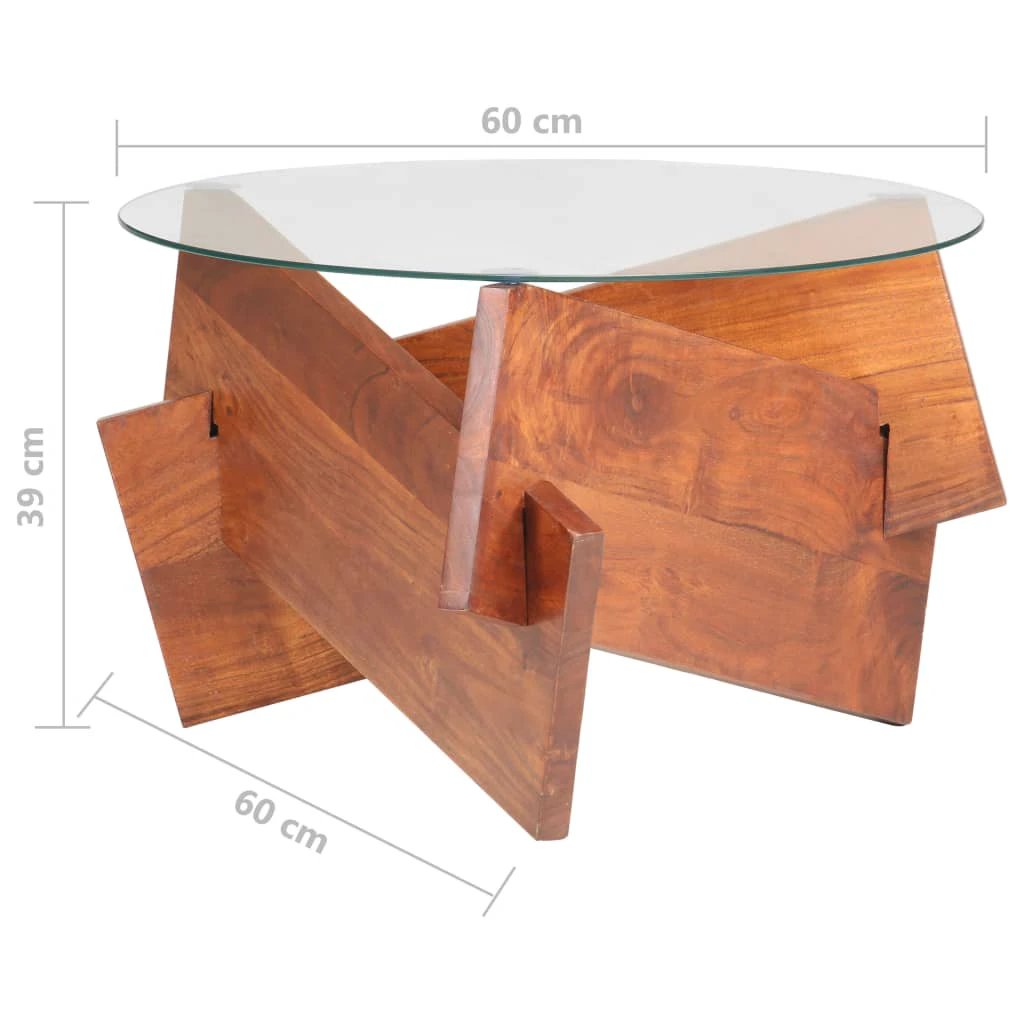 vidaXL Coffee Table 60 cm Solid Acacia Wood Glass Top Round Honey Brown Finish Living Room by vidaXL
