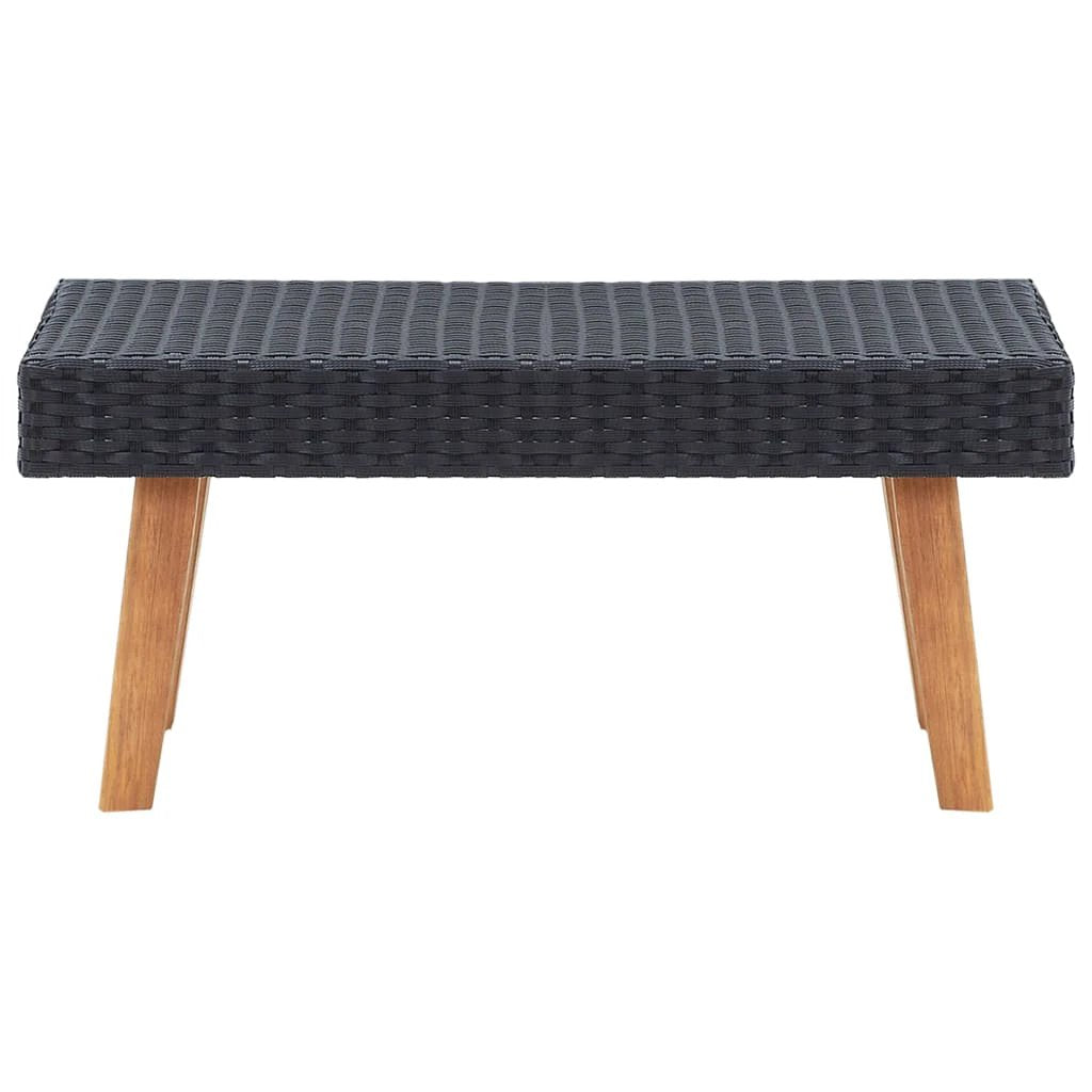 VidaXL Garden Coffee Table L80xW60xH35 cm Black Poly Rattan With Wooden Legs Outdoor Patio Decor by vidaXL