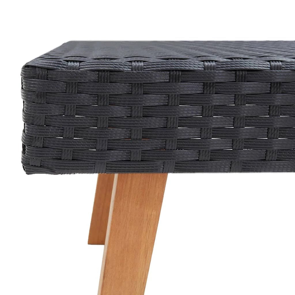 VidaXL Garden Coffee Table L80xW60xH35 cm Black Poly Rattan With Wooden Legs Outdoor Patio Decor by vidaXL