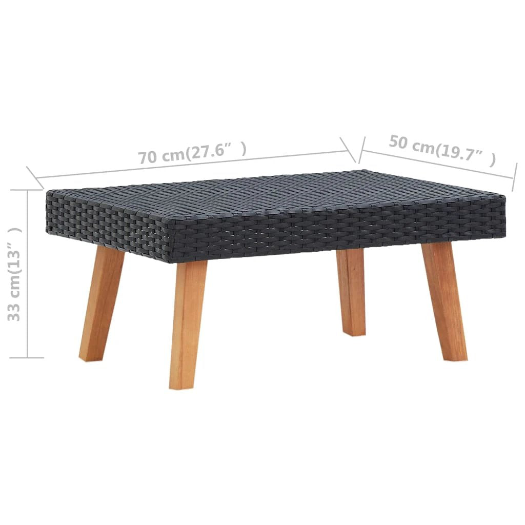 VidaXL Garden Coffee Table L80xW60xH35 cm Black Poly Rattan With Wooden Legs Outdoor Patio Decor by vidaXL