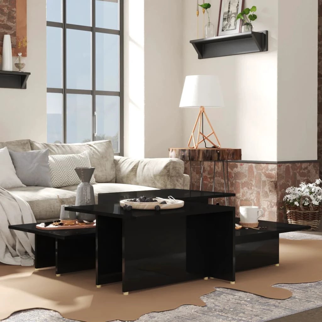 vidaXL vidaXL Two Piece Coffee Tables Set 111.5x50x33 cm High Gloss Black Dual Heights for Living Room - Coffee Table