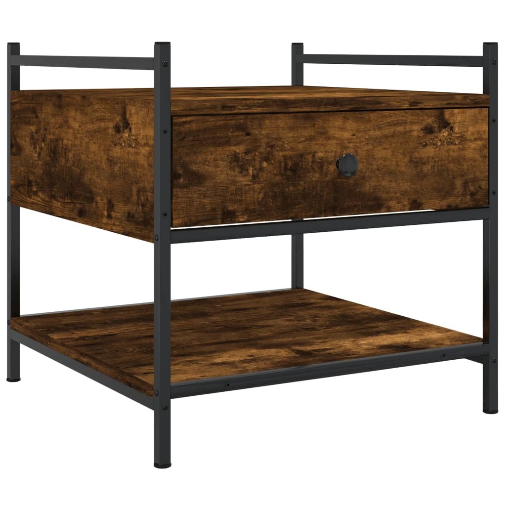 VidaXL Coffee Table 50x50x50 cm Smoked Oak With Drawer And Metal Frame For Living Room by vidaXL
