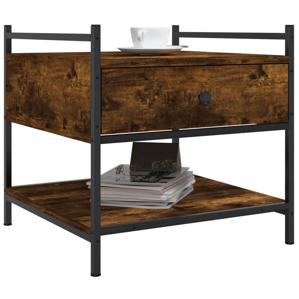 VidaXL Coffee Table 50x50x50 cm Smoked Oak With Drawer And Metal Frame For Living Room by vidaXL