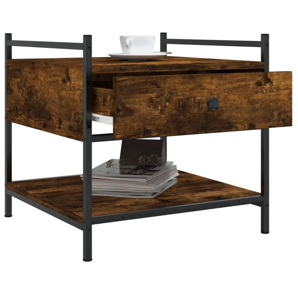 VidaXL Coffee Table 50x50x50 cm Smoked Oak With Drawer And Metal Frame For Living Room by vidaXL