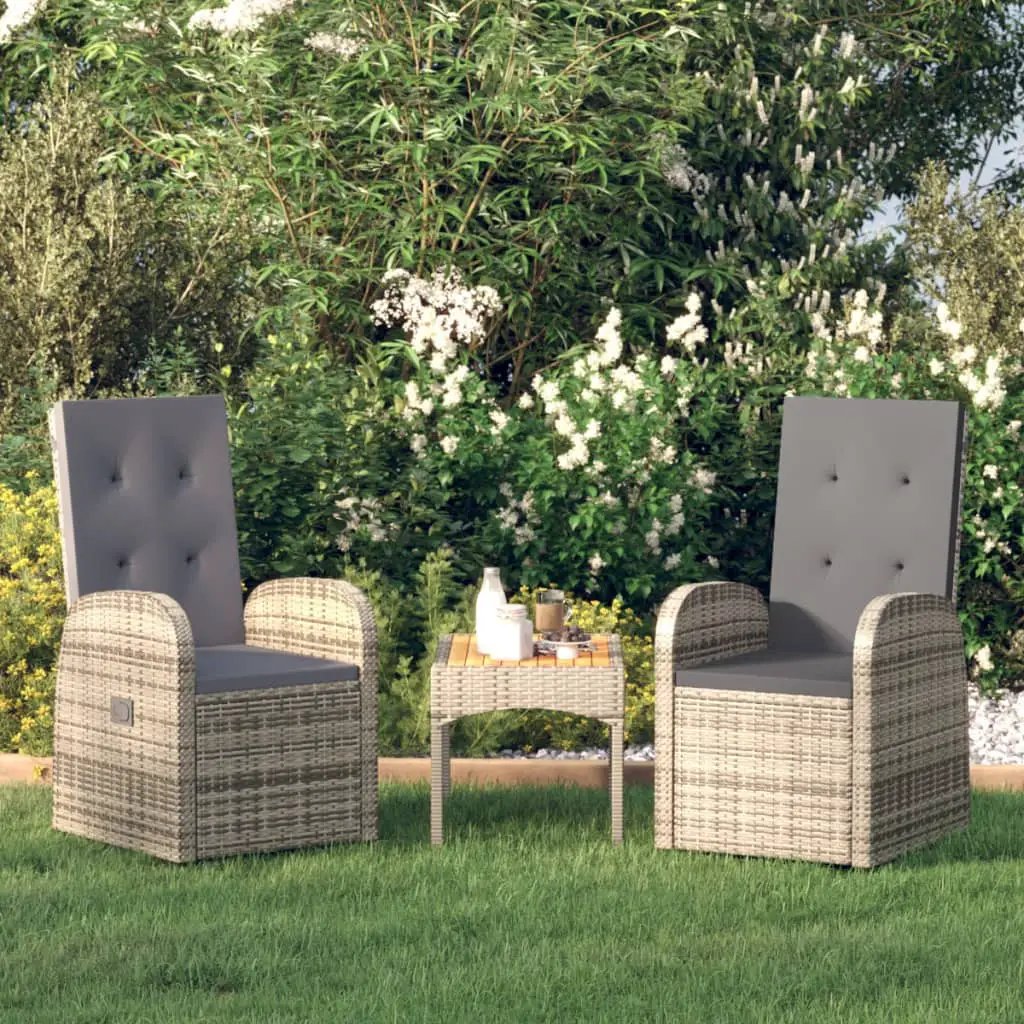 vidaXL vidaXL Reclining Garden Chairs with Cushions 2 pcs Grey Poly Rattan - Garden Chairs