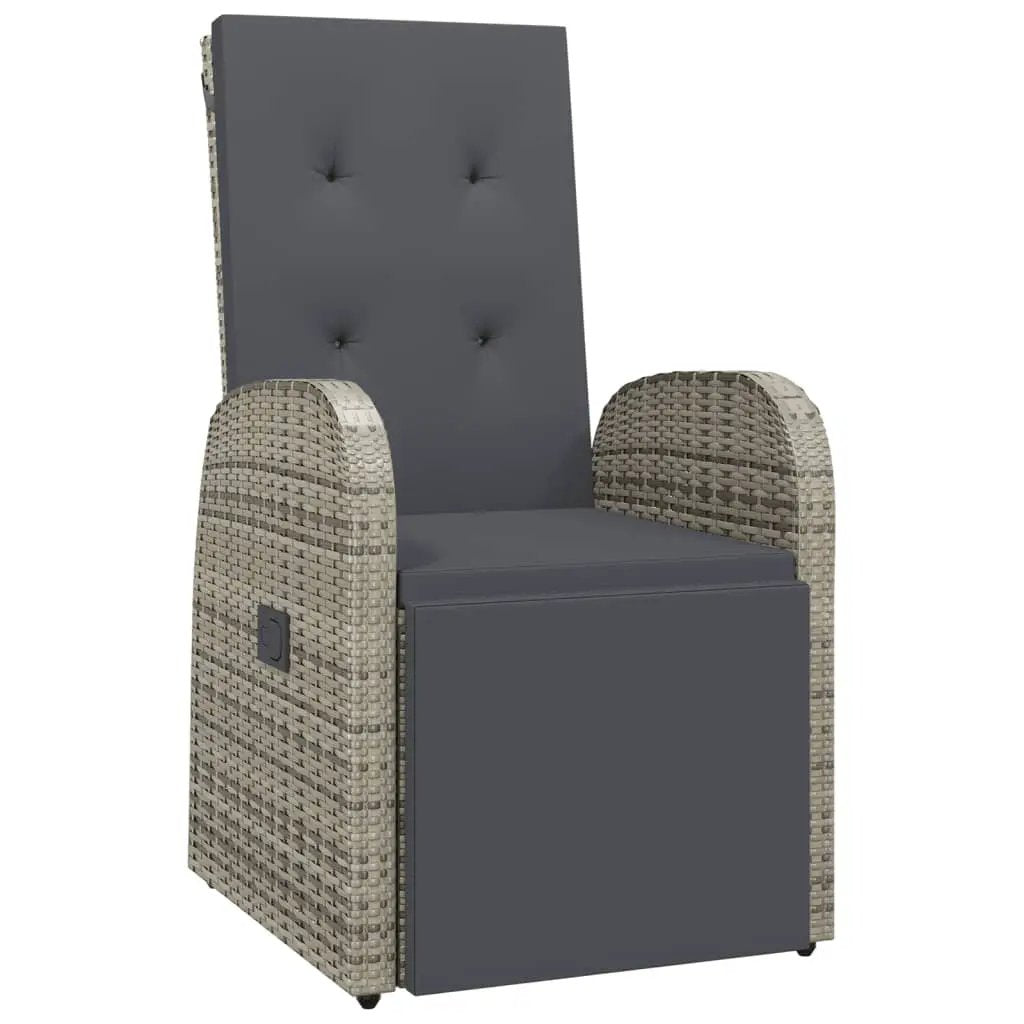 vidaXL vidaXL Reclining Garden Chair with Cushions Grey Poly Rattan - Garden Chairs
