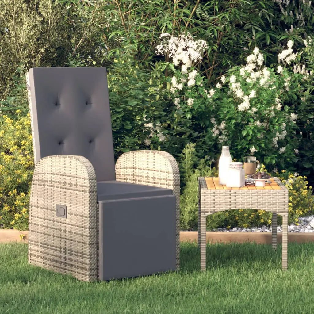 vidaXL vidaXL Reclining Garden Chair with Cushions Grey Poly Rattan - Garden Chairs