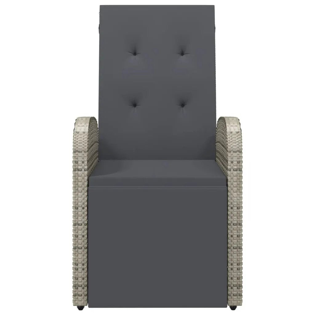 vidaXL vidaXL Reclining Garden Chairs with Cushions 2 pcs Grey Poly Rattan - Garden Chairs
