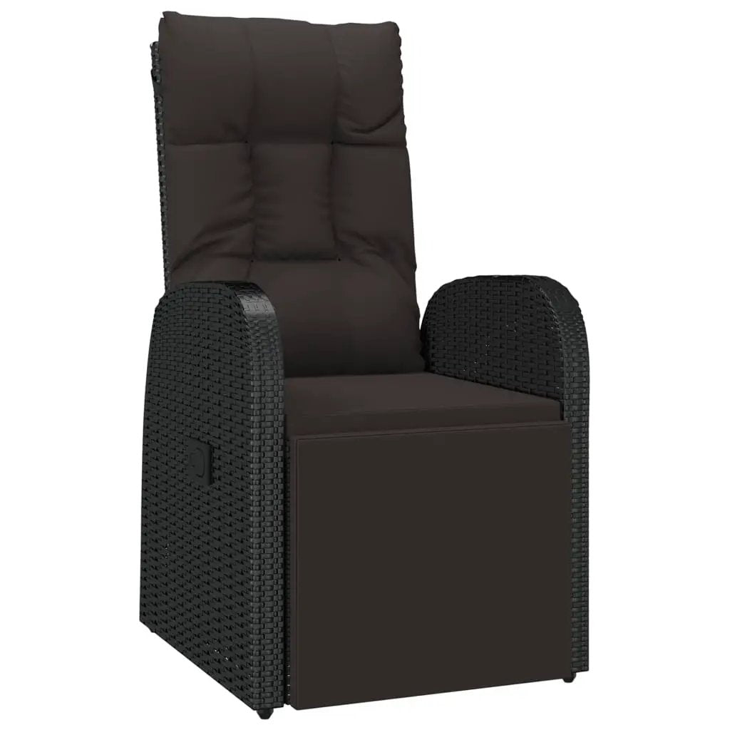 vidaXL vidaXL Reclining Garden Chairs with Cushions 2 pcs Black Poly Rattan - Garden Chairs