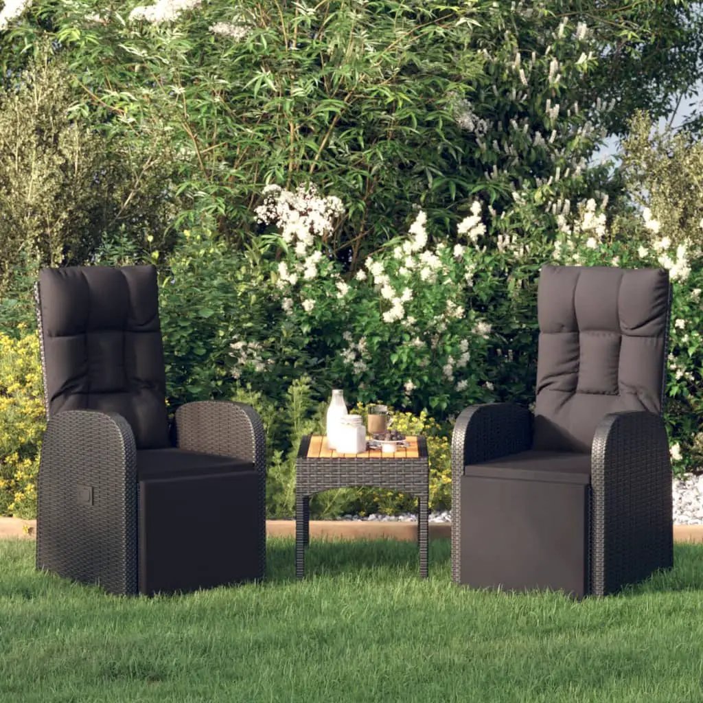 vidaXL vidaXL Reclining Garden Chairs with Cushions 2 pcs Black Poly Rattan - Garden Chairs
