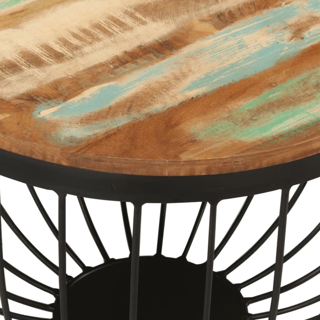 vidaXL VidaXL Round Coffee Table Diameter 50cm Height 35cm Reclaimed Wood Top Industrial Wire Base Living Room - Coffee Table