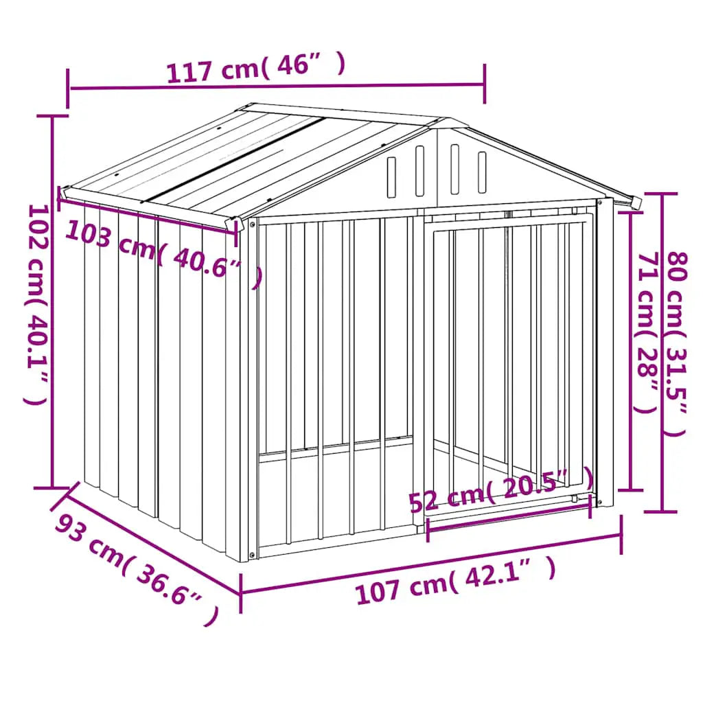 vidaXL Dog House with Roof Black 117x103x102 cm Galvanised Steel - from vidaXL